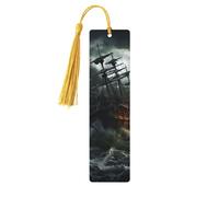 Segnalibro in legno con nave spaventosa in mare per uomini e donne che leggono segnalibri in legno unici fatti a mano con nappa ciondolo segnalibro per amanti dei libri regalo di compleanno insegnanti
