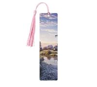 Segnalibro in legno con paesaggio con un tradizionale mulino a vento, segnalibro fai da te in legno con nappe colorate, etichette regalo in legno, regalo insolito per gli amanti dei libri, uomini e