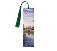 Segnalibro in legno con paesaggio con un tradizionale mulino a vento, segnalibro fai da te in legno con nappe colorate, etichette regalo in legno, regalo insolito per gli amanti dei libri, uomini e