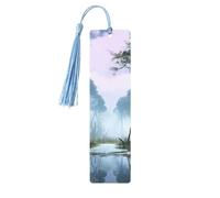 Segnalibro in legno con paesaggio palude, segnalibro fai da te in legno con nappe colorate, etichette regalo in legno, regalo insolito per gli amanti dei libri, uomini e donne