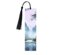 Segnalibro in legno con paesaggio palude, segnalibro fai da te in legno con nappe colorate, etichette regalo in legno, regalo insolito per gli amanti dei libri, uomini e donne
