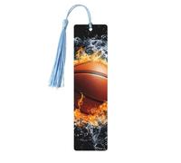 Segnalibro in legno con palla da basket e fuoco, con nappa, per donne e uomini, per leggere le pagine, regali per gli amanti dei libri