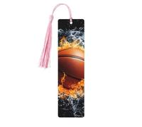 Segnalibro in legno con palla da basket e fuoco, con nappa, per donne e uomini, per leggere le pagine, regali per gli amanti dei libri