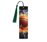Segnalibro in legno con palla da basket e fuoco, con nappa, per donne e uomini, per leggere le pagine, regali per gli amanti dei libri