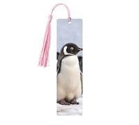 Segnalibro in legno con pinguini giovani con neve per gli amanti dei libri, segnalibri fai da te in legno da appendere etichette in legno con nappe colorate etichette per regali in legno, ornamenti