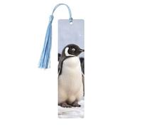 Segnalibro in legno con pinguini giovani con neve per gli amanti dei libri, segnalibri fai da te in legno da appendere etichette in legno con nappe colorate etichette per regali in legno, ornamenti