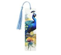 Segnalibro in legno con pittura ad acquerello con pavone, decorazione perfetta per segnalibri, amanti, studenti, libri di lettura e club