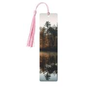 Segnalibro in legno con riflessi sugli alberi su un lago, per uomini e donne, segnalibro in legno unico fatto a mano con nappa, per amanti dei libri, regalo di compleanno per insegnanti