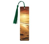Segnalibro in legno con scritta "Beach at Sunset", segnalibro fai da te, in legno, con nappe colorate, etichette regalo insolite per gli amanti dei libri, uomini e donne