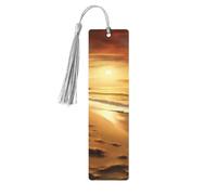 Segnalibro in legno con scritta "Beach at Sunset", segnalibro fai da te, in legno, con nappe colorate, etichette regalo insolite per gli amanti dei libri, uomini e donne