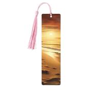 Segnalibro in legno con scritta "Beach at Sunset", segnalibro fai da te, in legno, con nappe colorate, etichette regalo insolite per gli amanti dei libri, uomini e donne