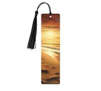 Segnalibro in legno con scritta "Beach at Sunset", segnalibro fai da te, in legno, con nappe colorate, etichette regalo insolite per gli amanti dei libri, uomini e donne