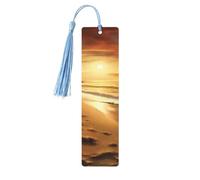 Segnalibro in legno con scritta "Beach at Sunset", segnalibro fai da te, in legno, con nappe colorate, etichette regalo insolite per gli amanti dei libri, uomini e donne