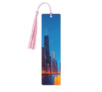 Segnalibro in legno con scritta "Chicago Night", da appendere, ornamenti, rettangolari, con fori e corde