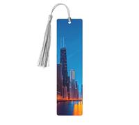 Segnalibro in legno con scritta "Chicago Night", da appendere, ornamenti, rettangolari, con fori e corde