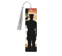 Segnalibro in legno con scritta "Thank You Soldier Saluting America Flag - Segnalibri in legno unici fatti a mano con nappa pendente" Segnalibro artigianale per amanti dei libri, regalo per insegnanti