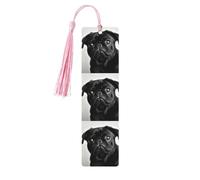 Segnalibro in legno con simpatico cane carlino nero per gli amanti dei libri, segnalibro fai da te con nappe colorate etichette regalo in legno etichette rettangolari segnalibro ornamenti regalo