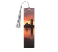 Segnalibro in legno con skyline del fiume Boston Charles al tramonto, per uomini, donne, insegnanti, regalo vintage, fatto a mano, segna libri per leggere le pagine, etichette regalo da appendere