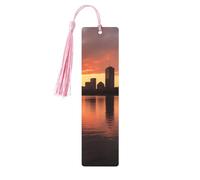 Segnalibro in legno con skyline del fiume Boston Charles al tramonto, per uomini, donne, insegnanti, regalo vintage, fatto a mano, segna libri per leggere le pagine, etichette regalo da appendere