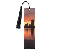 Segnalibro in legno con skyline del fiume Boston Charles al tramonto, per uomini, donne, insegnanti, regalo vintage, fatto a mano, segna libri per leggere le pagine, etichette regalo da appendere