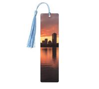 Segnalibro in legno con skyline del fiume Boston Charles al tramonto, per uomini, donne, insegnanti, regalo vintage, fatto a mano, segna libri per leggere le pagine, etichette regalo da appendere