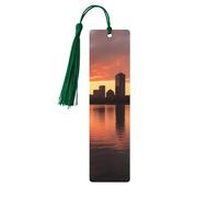 Segnalibro in legno con skyline del fiume Boston Charles al tramonto, per uomini, donne, insegnanti, regalo vintage, fatto a mano, segna libri per leggere le pagine, etichette regalo da appendere