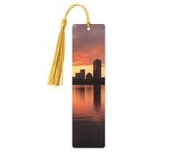 Segnalibro in legno con skyline del fiume Boston Charles al tramonto, per uomini, donne, insegnanti, regalo vintage, fatto a mano, segna libri per leggere le pagine, etichette regalo da appendere
