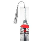 Segnalibro in legno con stampa a forma di ombrello rosso, con nappe, 5 pezzi, idea regalo