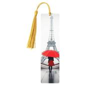 Segnalibro in legno con stampa a forma di ombrello rosso, con nappe, 5 pezzi, idea regalo