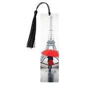 Segnalibro in legno con stampa a forma di ombrello rosso, con nappe, 5 pezzi, idea regalo