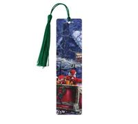 Segnalibro in legno con stampa di Babbo Natale e cervo, per uomini e donne, segnalibri in legno con nappe, ideale come regalo per gli amanti dei libri