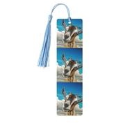 Segnalibro in legno con stampa di capra blu, per uomini e donne, segnalibri in legno con nappe, ideale come regalo per gli amanti dei libri