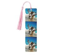 Segnalibro in legno con stampa di capra blu, per uomini e donne, segnalibri in legno con nappe, ideale come regalo per gli amanti dei libri