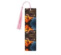 Segnalibro in legno con stampa di fiamme pompiere, per amanti dei libri, con nappa, accessori