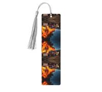 Segnalibro in legno con stampa di fiamme pompiere, per amanti dei libri, con nappa, accessori