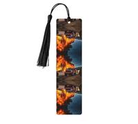 Segnalibro in legno con stampa di fiamme pompiere, per amanti dei libri, con nappa, accessori