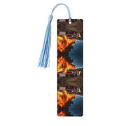 Segnalibro in legno con stampa di fiamme pompiere, per amanti dei libri, con nappa, accessori