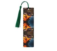 Segnalibro in legno con stampa di fiamme pompiere, per amanti dei libri, con nappa, accessori