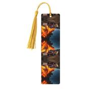Segnalibro in legno con stampa di fiamme pompiere, per amanti dei libri, con nappa, accessori