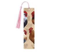 Segnalibro in legno con stampa di gallo e gallina, con nappa, unico segnalibro in legno fatto a mano, regalo per amanti dei libri, segnapagina, ornamento ideale per regalo di compleanno