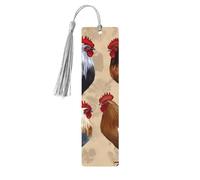Segnalibro in legno con stampa di gallo e gallina, con nappa, unico segnalibro in legno fatto a mano, regalo per amanti dei libri, segnapagina, ornamento ideale per regalo di compleanno