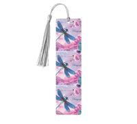 Segnalibro in legno con stampa di libellule rosa e libellula blu, per uomini e donne, segnalibri in legno con nappe, ideale come regalo per gli amanti dei libri