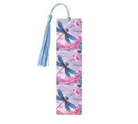 Segnalibro in legno con stampa di libellule rosa e libellula blu, per uomini e donne, segnalibri in legno con nappe, ideale come regalo per gli amanti dei libri