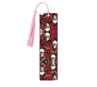 Segnalibro in legno con stampa di teschio di rosa, per uomini e donne, segnalibri in legno con nappe, ideale come regalo per gli amanti dei libri