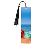 Segnalibro in legno con stampa su una spiaggia sabbiosa, per uomini e donne, segnalibri in legno con nappe, ideale come regalo per gli amanti dei libri