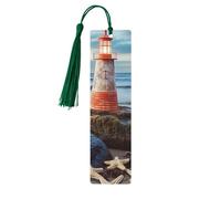Segnalibro in legno con stella marina, faro e spiaggia, per uomini e donne, segnalibro in legno unico fatto a mano, con nappa, per amanti dei libri, regalo per insegnanti di compleanno