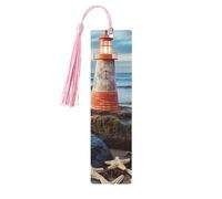 Segnalibro in legno con stella marina, faro e spiaggia, per uomini e donne, segnalibro in legno unico fatto a mano, con nappa, per amanti dei libri, regalo per insegnanti di compleanno