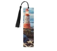 Segnalibro in legno con stella marina, faro e spiaggia, per uomini e donne, segnalibro in legno unico fatto a mano, con nappa, per amanti dei libri, regalo per insegnanti di compleanno