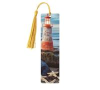 Segnalibro in legno con stella marina, faro e spiaggia, per uomini e donne, segnalibro in legno unico fatto a mano, con nappa, per amanti dei libri, regalo per insegnanti di compleanno