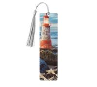 Segnalibro in legno con stella marina, faro e spiaggia, per uomini e donne, segnalibro in legno unico fatto a mano, con nappa, per amanti dei libri, regalo per insegnanti di compleanno